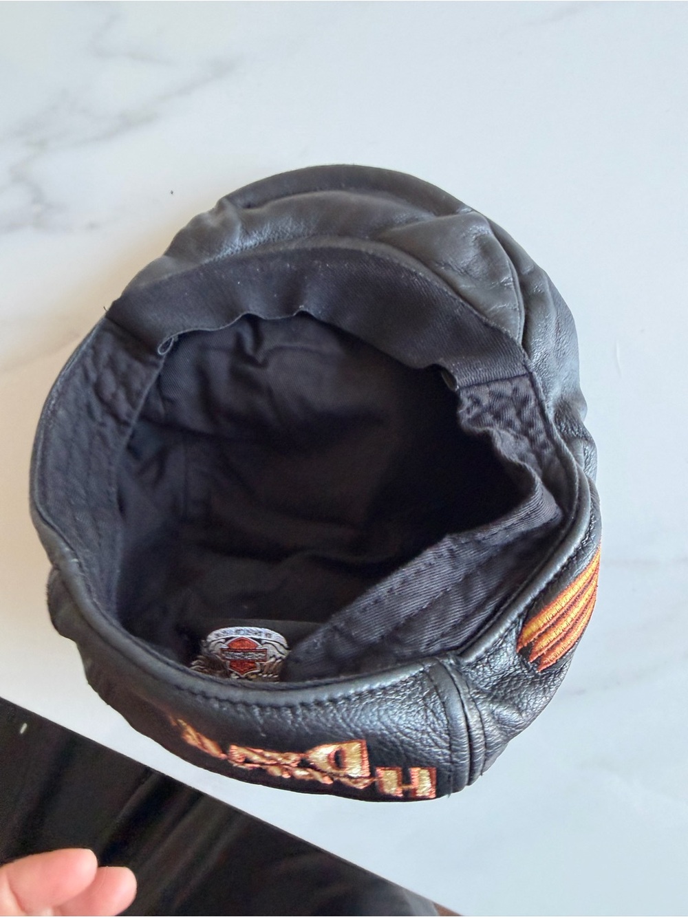 Vintage Harley-Davidson Black Leather Beret Embroidered Biker Hat Unisex - Picture 12 of 14